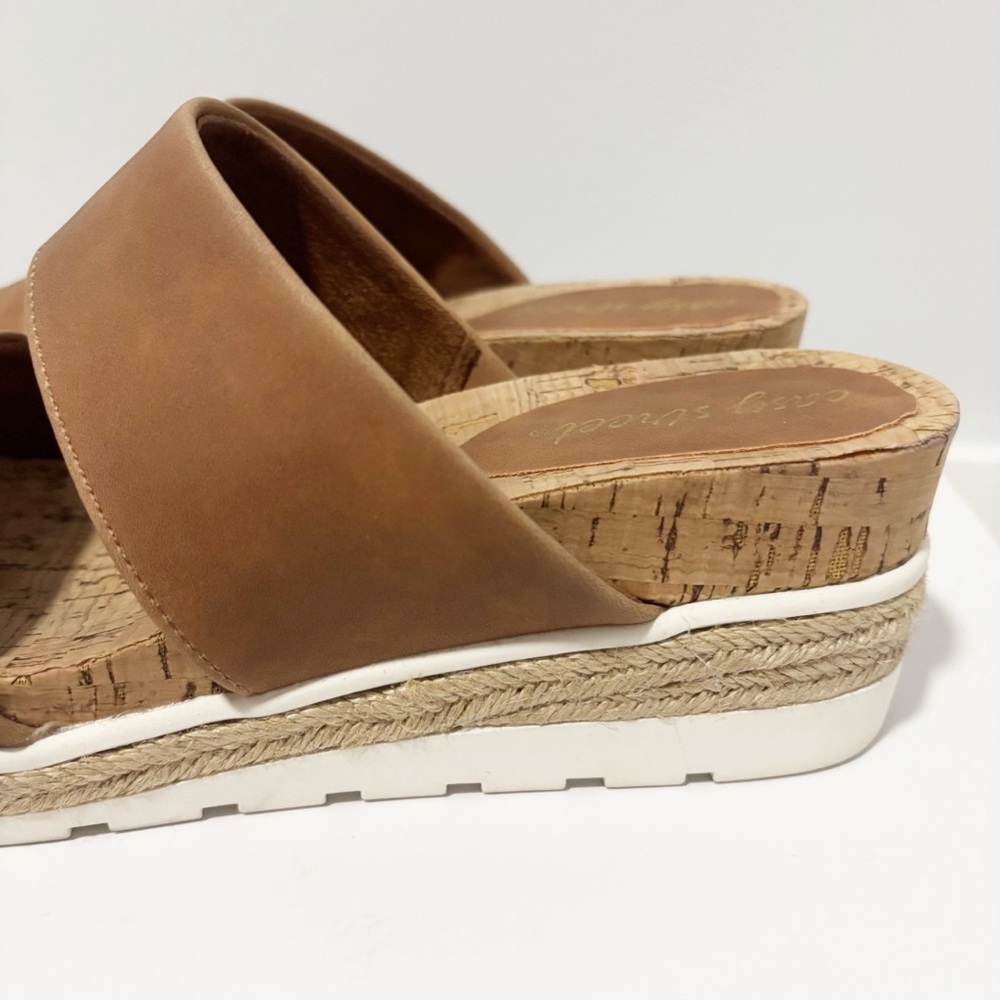 Easy‎ Street Womens Maryann Wedge Sandal Slip On Comfort Faux Brown Leather 7.5 - Picture 6 of 10